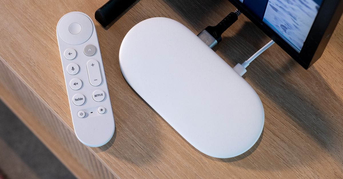 A hands-on photo of the Google TV Streamer set-top box.